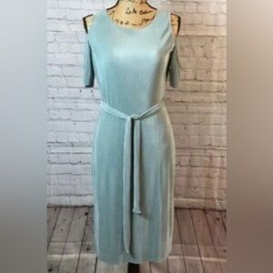Sky Green Cold Shoulder Sheath Midi Dress